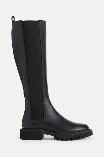 Vysoké čižmy AllSaints Maeve Boot dámske, čierna farba, na plochom podpätku, W098FB