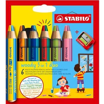 STABILO woody 3 in 1 duo 6 ks puzdro so strúhadlom (4006381568500)