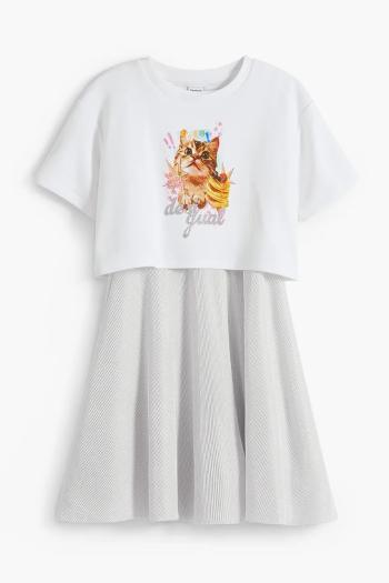 Dievčenské šaty Desigual biela farba, midi, áčkový strih, 25WGVK11