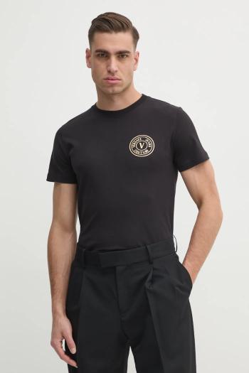 Bavlnené tričko Versace Jeans Couture pánske, čierna farba, s potlačou, 78GAHT00 CJ00T