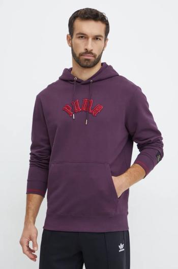 Bavlnená mikina Puma Classics Play Paris Hoodie pánska, fialová farba, s kapucňou, s nášivkou, 626766