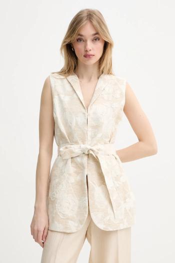 Vesta s prímesou ľanu Blugirl Blumarine béžová farba, jednoradová, RA5127.T2942