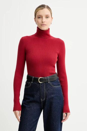 Sveter Calvin Klein Jeans bordová farba, ľahký, s rolákom, LV047D350G