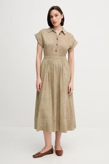 Šaty s prímesou ľanu Pedro del Hierro zelená farba, maxi, áčkový strih, 3819816