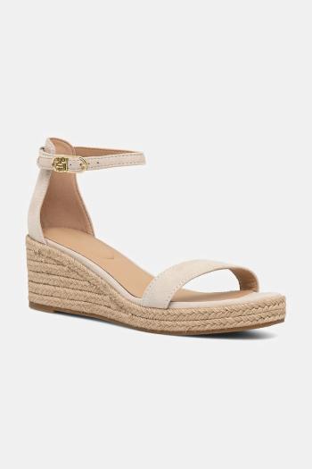 Semišové sandále Tommy Hilfiger SUEDE ANKLE MID WEDGE ESPADRILLE béžová farba, FW0FW08479