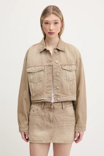 Rifľová bunda Tommy Jeans béžová farba, prechodná, DW0DW20118
