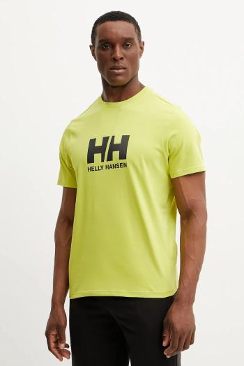 Bavlnené tričko Helly Hansen HH LOGO pánske, zelená farba, s potlačou, 54596