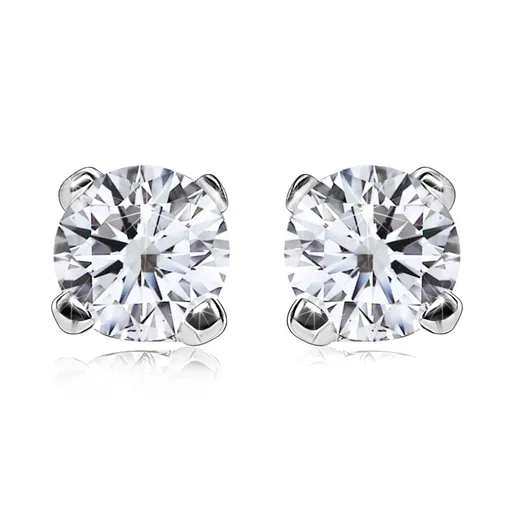 Briliantové náušnice z 375 bieleho zlata - trblietavý okrúhly diamant, kotlík, puzetky