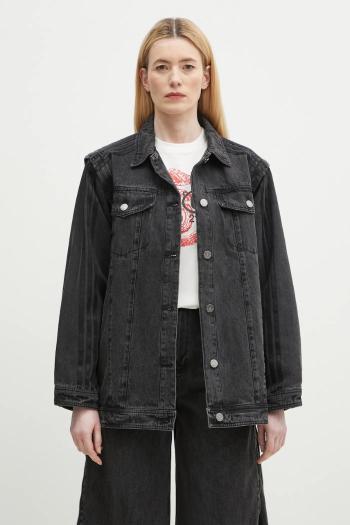 Bavlnená rifľová košeľa adidas Originals DENIM SHIRT JKT dámska, čierna farba, voľný strih, s klasickým golierom, JY8882