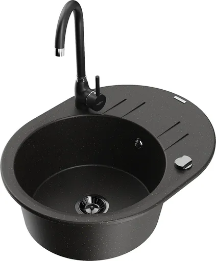 MEXEN/S MEXEN/S - Kevin granitový drez s odkvapkávačom vrátane batérie Telma, čierna/zlatá metalik 6517-75-670200-70-B