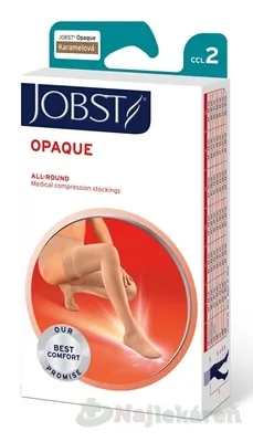 Jobst Opaque kompresívne stehenné pančuchy kratšia dĺžka s lemom so zatvorenou špičkou karamelové