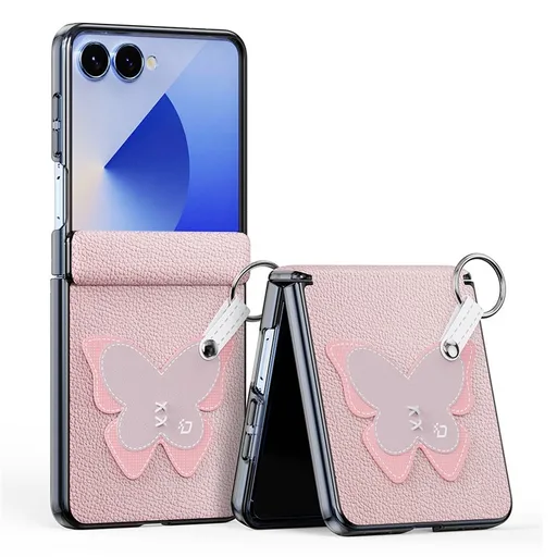 DUX LUVY Kryt so šnúrkou pre Samsung Galaxy Z Flip7 5G PINK BUTTERFLY