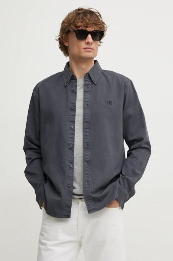 Košeľa Calvin Klein Jeans pánska, šedá farba, regular, s golierom button-down, J30J326187