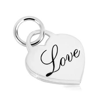 Prívesok zo striebra 925 - zrkadlovolesklý srdcový zámok, ozdobný nápis "Love"