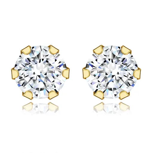 Náušnice zo žltého 375 zlata - číry brúsený zirkón okrúhleho tvaru, 4 mm