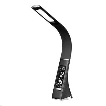 Solight LED stolná lampička s displayom, 6W, 4100K, koža, čierna