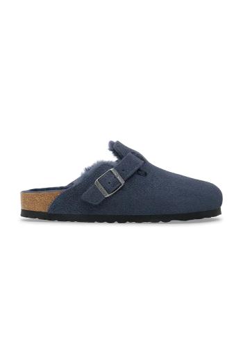 Semišové papuče Birkenstock Boston Shearling tmavomodrá farba, 1030701