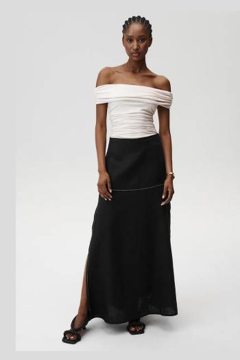 Ľanová sukňa Undress Code Serenity Skirt Stitch čierna farba, maxi, rovný strih, 893