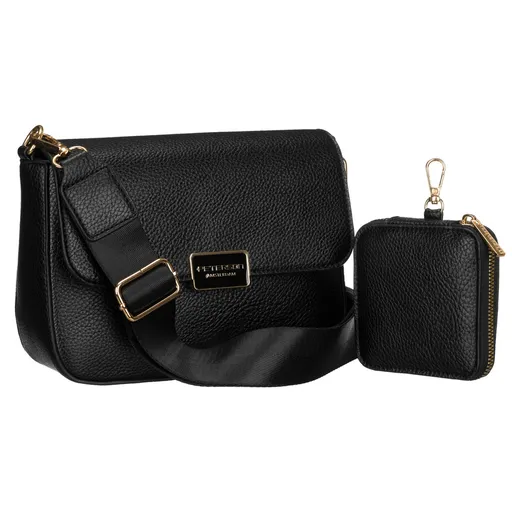 Čierna dámska crossbody kabelka zo syntetickej kože s praktickým púzdrom