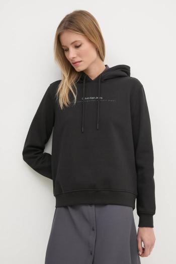 Mikina Calvin Klein Jeans dámska, čierna farba, s kapucňou, s potlačou, J20J225494
