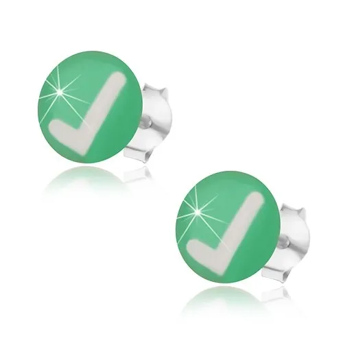 Puzetové náušnice zo striebra 925, zelené pozadie, biela fajka, glazúra