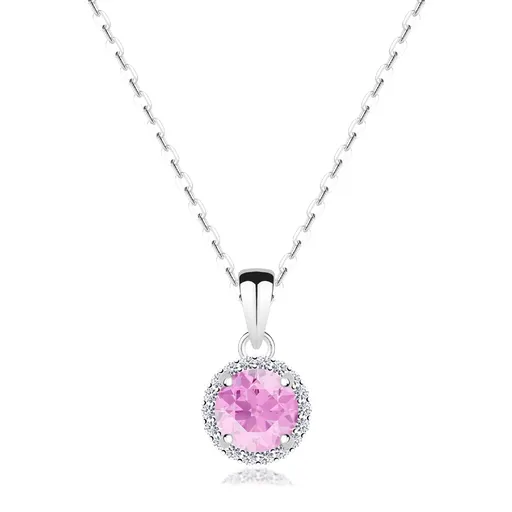 Náhrdelník zo striebra 925 - vyvýšený ružový zirkón, číry zirkónový kruh