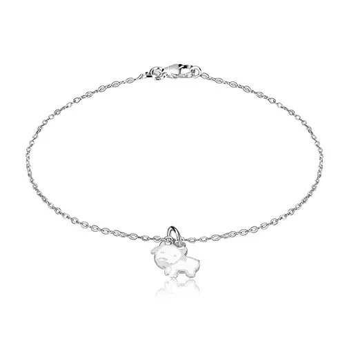 Strieborný náramok 925 - lesklá retiazka, malý prívesok v motíve kravy