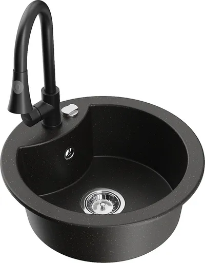 MEXEN/S MEXEN/S - Diego granitový drez 1-miska vrátane batérie Elia, čierna/zlatá metalik 6512-75-670101-70