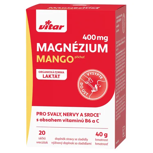 VITAR Magnézium 400 mg + vitamín B6 + vitamín C s príchuťou mango 20 sáčkov