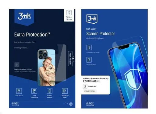 3mk All-Safe - AIO fólia Extra Protection Phone Dry & Wet Fitting, 25 ks