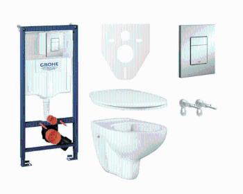 Cenovo zvýhodnený závesný WC set GROHE do ľahkých stien / predstenová montáž + WC GROHE Bau Ceramic SIKOGRS3G0