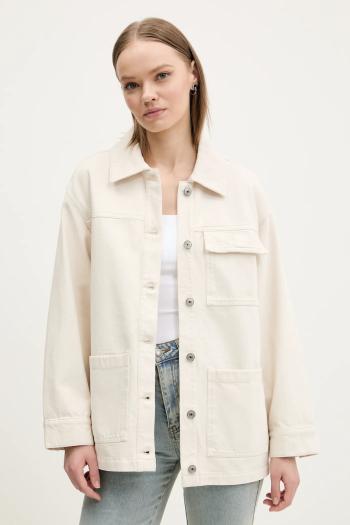 Bavlnená bunda Abercrombie & Fitch béžová farba, prechodná, oversize, KI144-5062