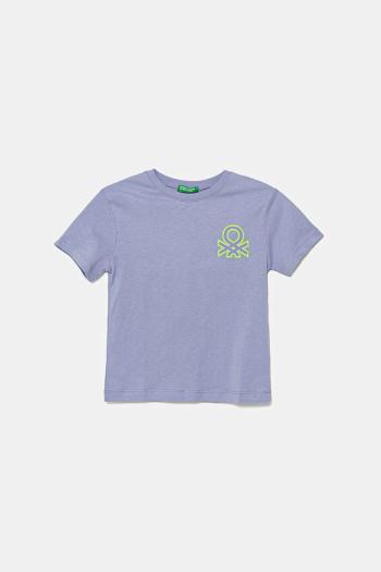 Detské bavlnené tričko United Colors of Benetton fialová farba, s potlačou, 3I1XG10JO