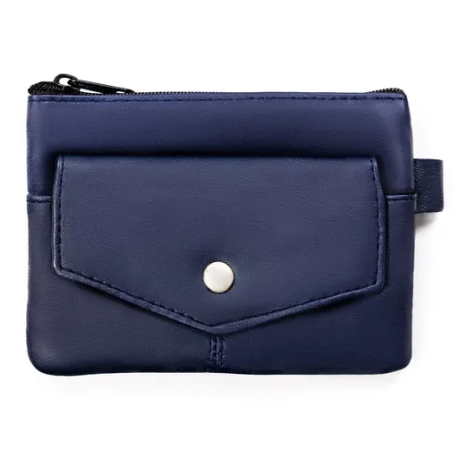 Granatowe etui na klucze wykonane ze skóry naturalnej z kieszonkami na suwak