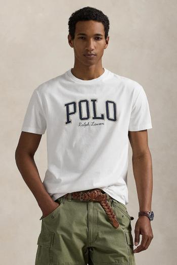 Bavlnené tričko Polo Ralph Lauren pánske, biela farba, s potlačou, 710P00086
