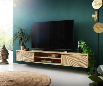 TV stolík Budaya mango prírodný 200 cm 2 dvierka 2 priehradky na
