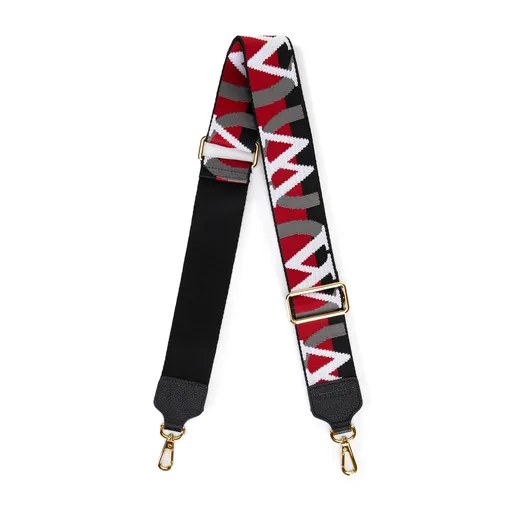 Popruh na kabelku s vyšívaným logom výrobcu čierno-červený 99-X-646-X2