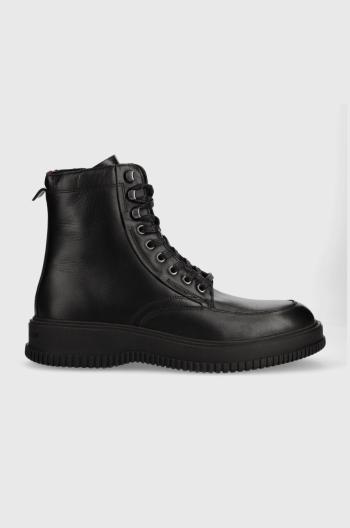 Kožená obuv Tommy Hilfiger TH EVERYDAY CLASS TERMO LTH BOOT pánska, čierna farba, FM0FM04658