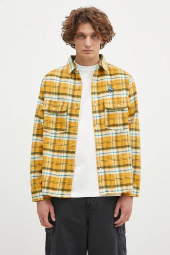 Košeľa ICECREAM Flannel Overshirt pánska, žltá farba, voľný strih, s klasickým golierom, IC24319