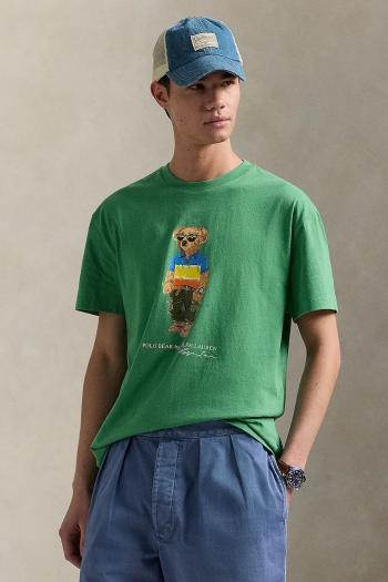 Bavlnené tričko Polo Ralph Lauren pánske, zelená farba, s potlačou, 710973138