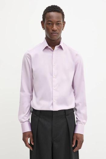 Košeľa Calvin Klein ružová farba, slim, s talianskym golierom, LV019EU035