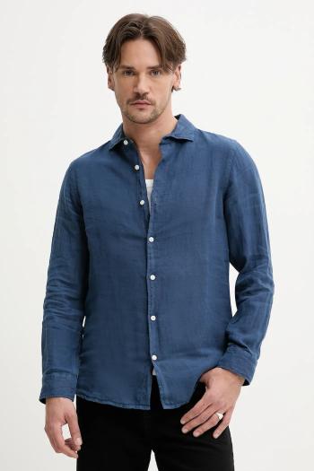 Ľanová košeľa Superdry pánske, tmavomodrá farba, regular, s klasickým golierom, M4010995A-11S