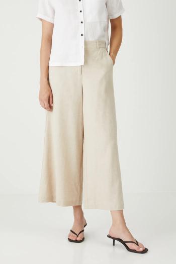 Ľanové nohavice Medicine béžová farba, strih culottes, vysoký pás