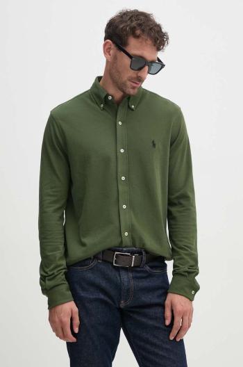 Bavlnená košeľa Polo Ralph Lauren pánska, zelená farba, regular, s golierom button-down