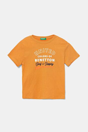 Detské bavlnené tričko United Colors of Benetton oranžová farba, s potlačou, 3I1XG10JO