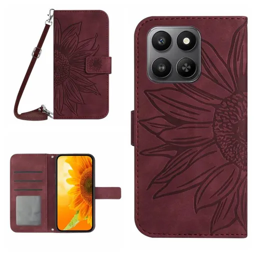 ART SUNFLOWER Peňaženkový obal so šnúrkou pre Honor 400 Smart 5G / Honor X7d bordový