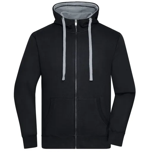 James & Nicholson (Daiber) Pánska mikina na zips s kapucňou JN963 - Čierna / šedý melír | L