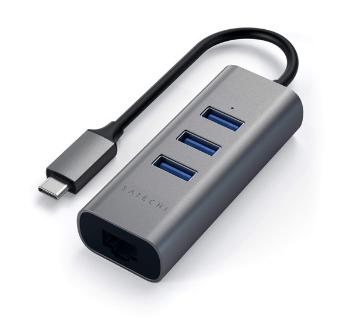 Satechi Aluminum USB-C 2-in-1 Hub, 3x USB-A 3.0, Gigabit Ethernet, szürke