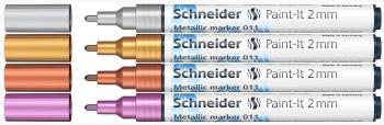 SCHNEIDER - Metalické markery v sade mix (zlatá, strieborná, fialová, medená) 4 ks