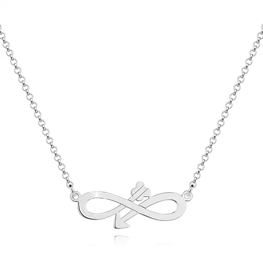Náhrdelník zo striebra 925 - plochý symbol nekonečna, šíp a motýlie krídla
